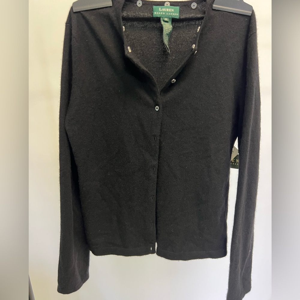Medium Ralph Lauren black button up wool and cashmere sweater